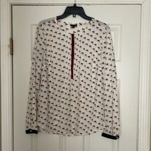 Talbots - Off White Blouse with Red and Navy Nautical Flag Pattern - size 14